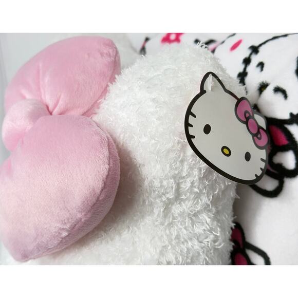 HELLO KITTY Pillow 2 Pack PILLOWS White Soft Plush Pink Bow + White Square 18x18 - Picture 5 of 5